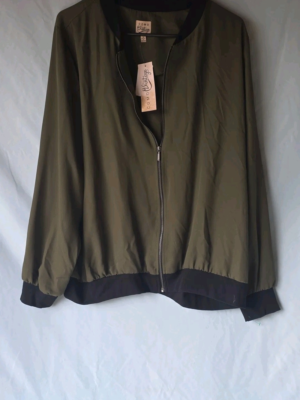 Como Vintage Olive Bomber Jacket with Black Trim